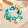 DIEYURO 316L Stainless Steel Starfish Irregular Blue Stone Conch Bracelet For Women Classic Wrist Chain Jewelry Party Gift