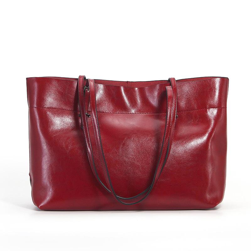 Damen Echtleder Allround-Tote - Europäische & Amerikanische Mode, Schultertasche mit großem Fassungsvermögen