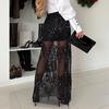 Women Skirt Elastic High Waist Solid Color Shiny Sequin Decoration Slimming Leg Shape Maxi Skirt Party Date Skirt Daily Wear