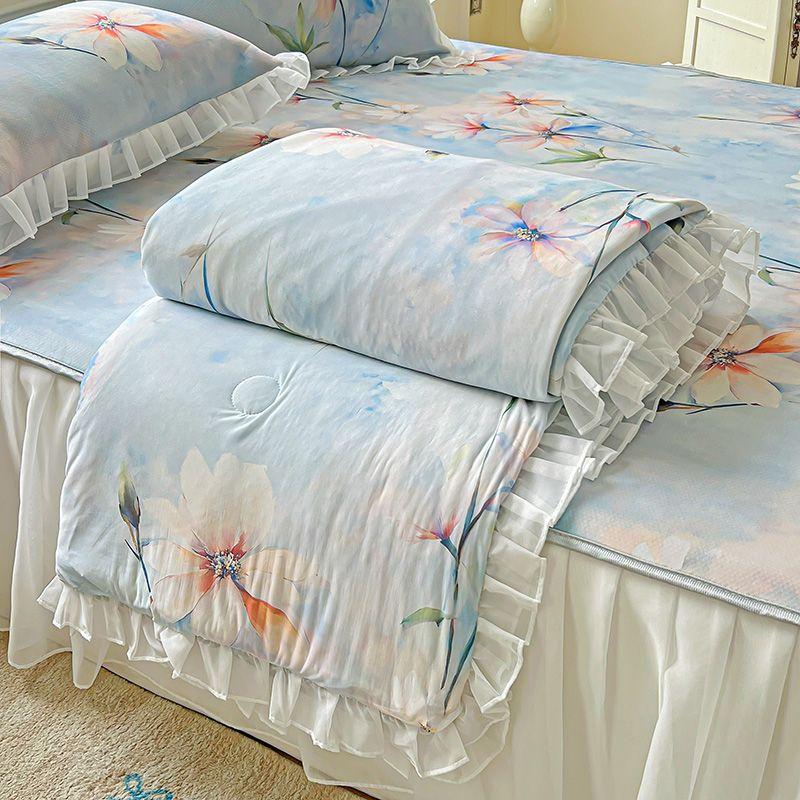 Ultraweiche Sommerkühlsteppdecke - Leicht, atmungsaktiv und hautfreundlich mit geprägtem floralem Druckdesign für alle Jahreszeiten