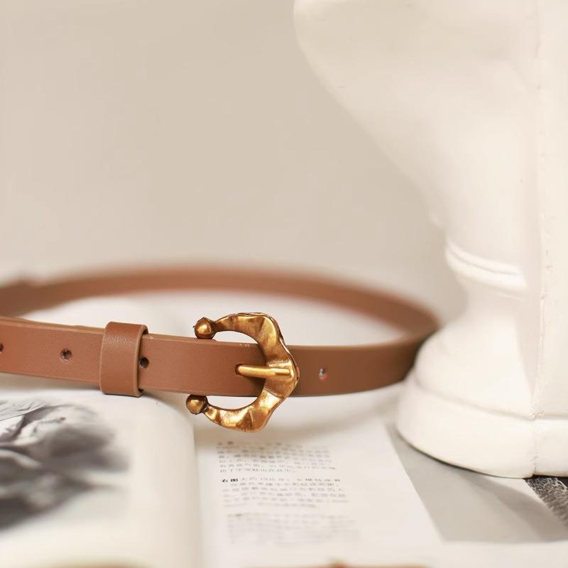 utumn and winter gold buckle leather thin belt women's design sense niche denim skirt dress versatile calf belt