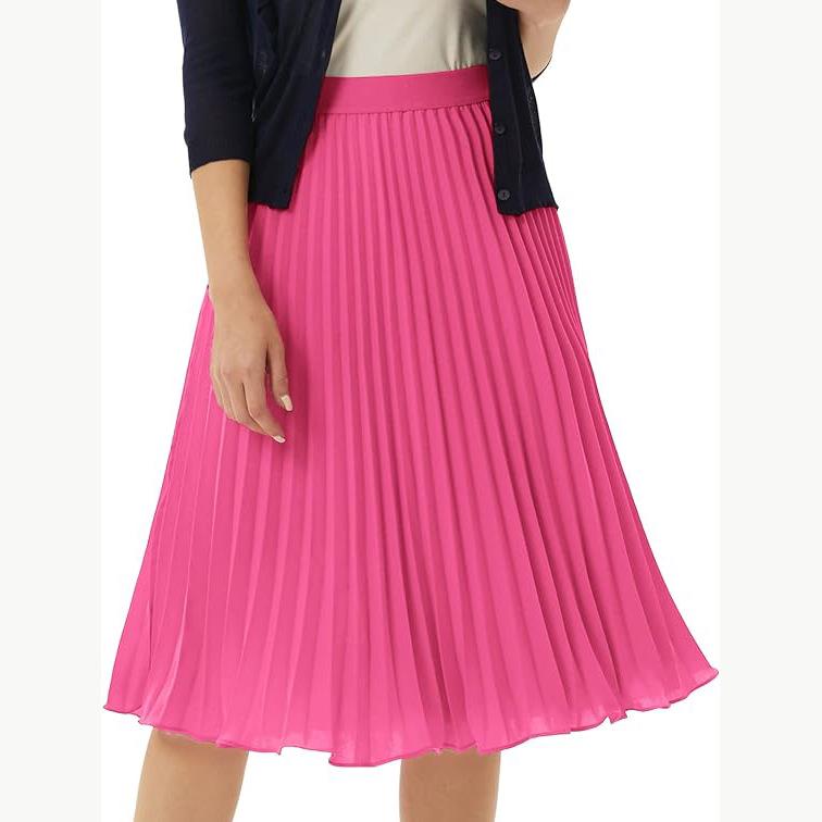 Fustă A-line plisată de lungime medie europeană și americană cu talie înaltă elastică