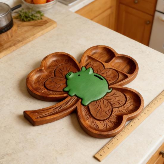 Highland Cow Wooden Charcuterie Board with Compartments Farmhouse Rabbit Clover Shaped Multi-purpose Cheese Snack Serving Tray Appetizer Platter