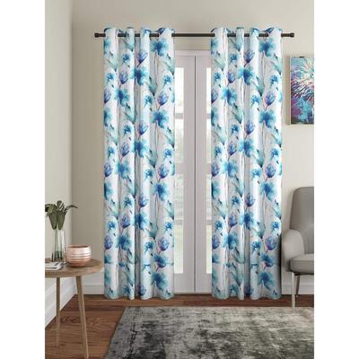 2 Pieces Abstract Flower Eyelet Polyester Long Door Curtains - Blue
