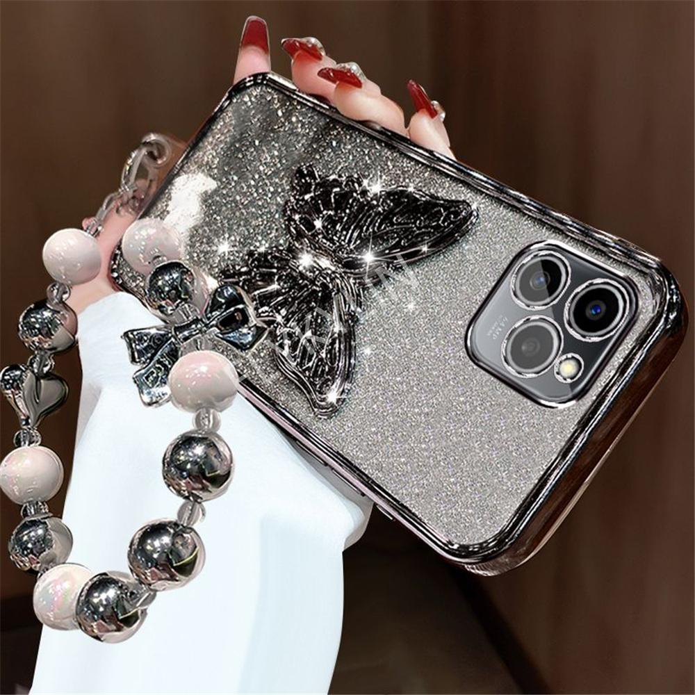 Luxury Bracelet Butterfly Bracket Phone Case For Xiaomi Redmi Note 14 Pro Plus 14C 4G 5G 14T POCO X7 Pro Gradient Glitter Cover