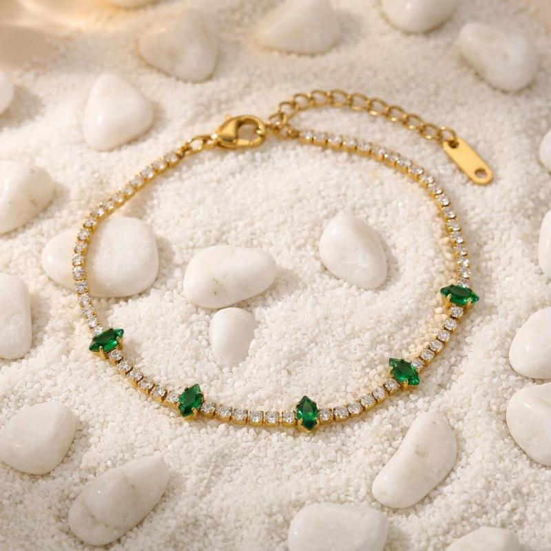 Trendy Stainless Steel Green Marquise Zircon 18K Gold Plated Adjustable Unisex Charm Gift Bracelet