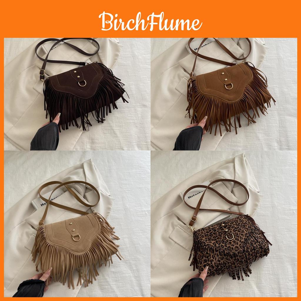 Sac Bandoulière Selle Rétro Daim Mat à Franges pour un Usage Quotidien Décontracté