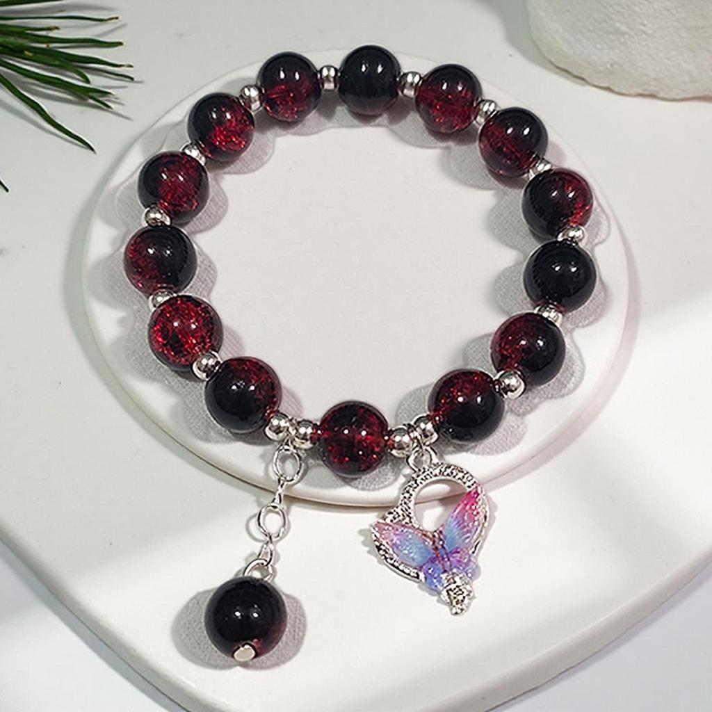 2026 Iridescent Butterfly Bracelet - Colorful 10mm Beads, Color-block Design, Cross-border Gift