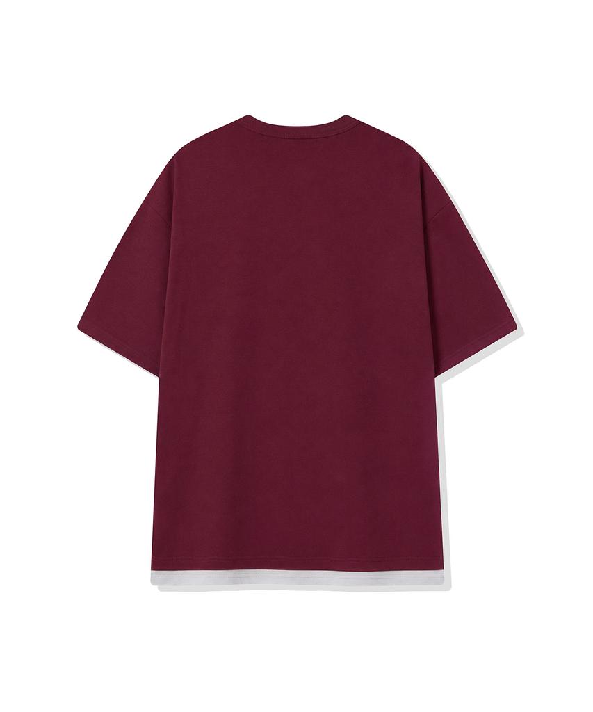 CGP Henley Neck Layered Short Sleeve T-Shirt - Burgundy
