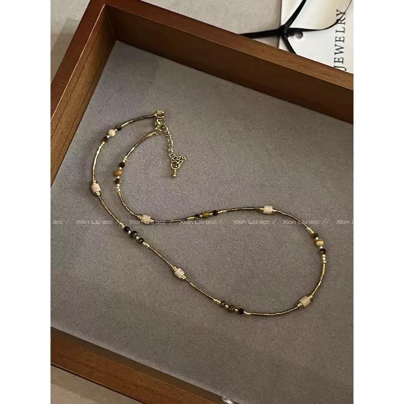 New Tiger's Eye Beaded Pendant Sweater Chain Autumn and Winter Retro Clavicle Chain Niche Premium Necklace