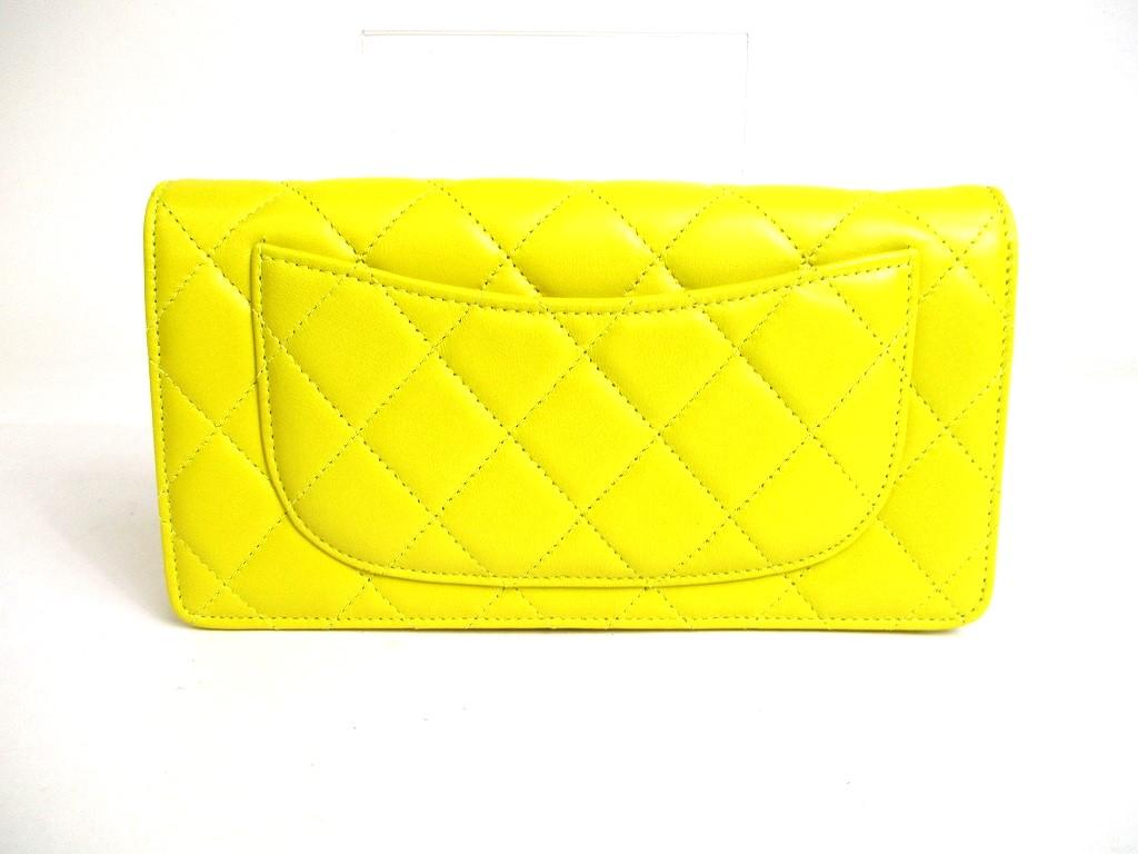 Authentic CHANEL Yellow Lamb Leather Flap Long Wallet Purse #a368   Refurbished