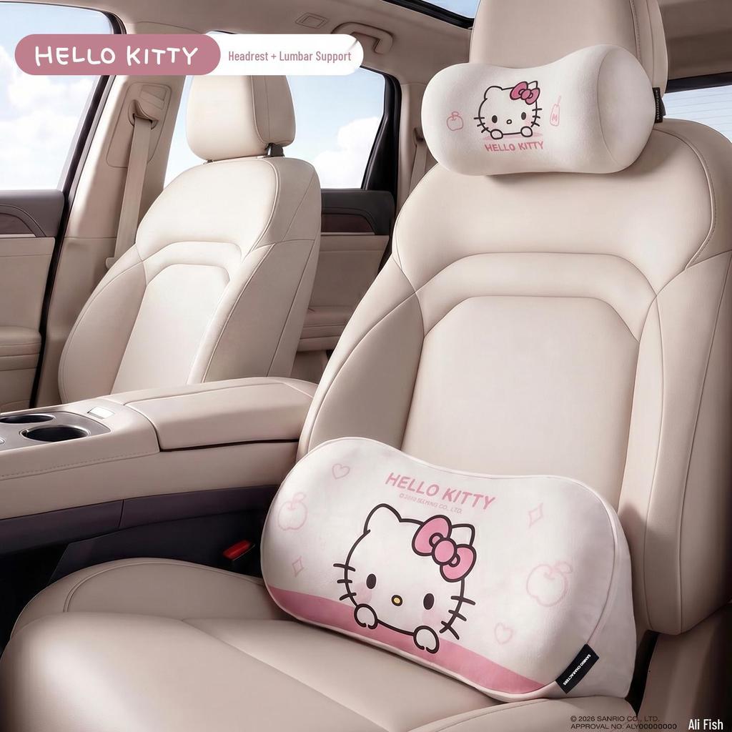 Hello Kitty Car Headrest and Neck Support Pillow for Tesla - Interior Backrest and Lumbar Cushion