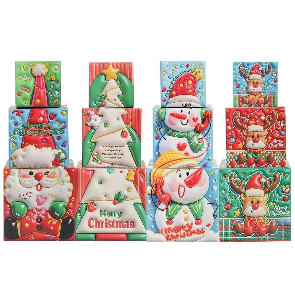 3pcs Snowman Christmas Gift Box Colorful Xmas Decor Funny Paper Candy Box Holiday Party
