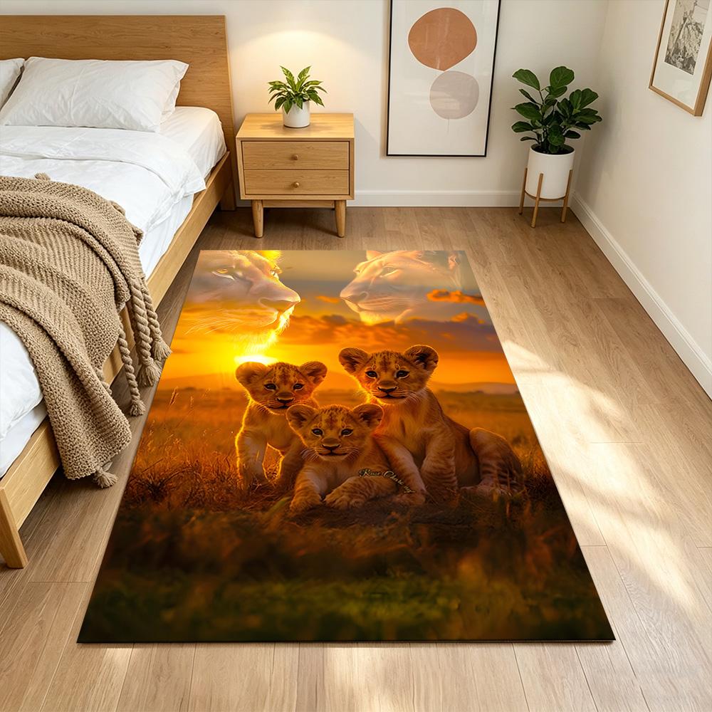 Lion Family Bonding Moment Non-Slip Home Carpet Design for Office Decor Living Room Gift