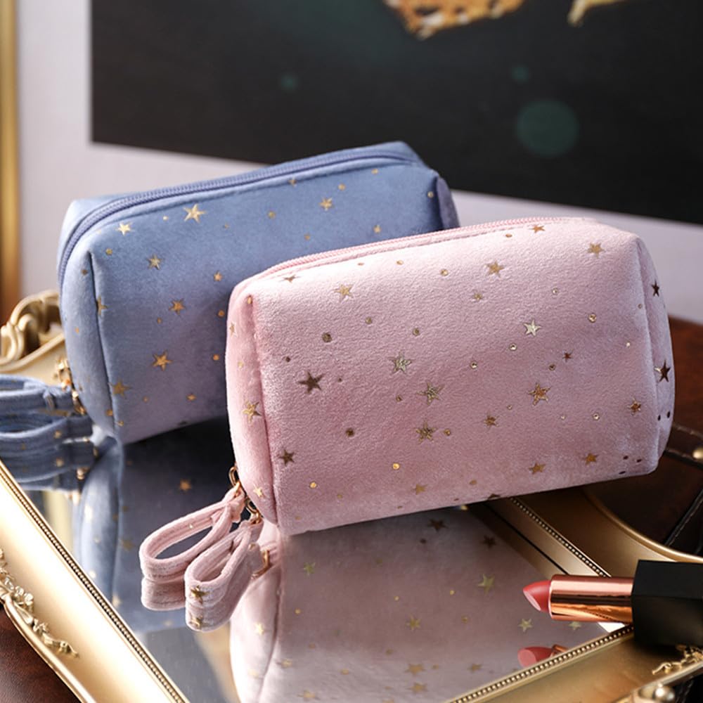 Tumecos Makeup Portable Velvet Clutch Starry Sky Cosmetic Large Blue 1 Pouch, Bag, Bag, Capacity, Stylish,