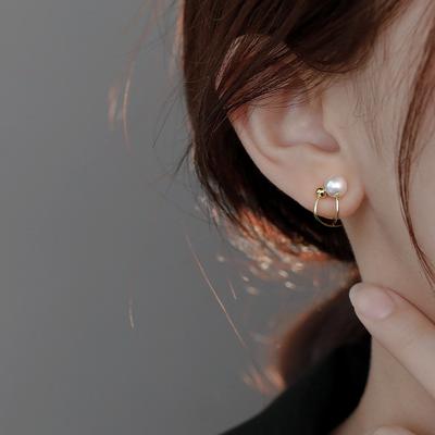 Orecchini di Perle con Design a Croce per Donna Estate Clip per Orecchio Argento Sterling 925 Placcato Oro 14k Gioielli di Moda Tendenza