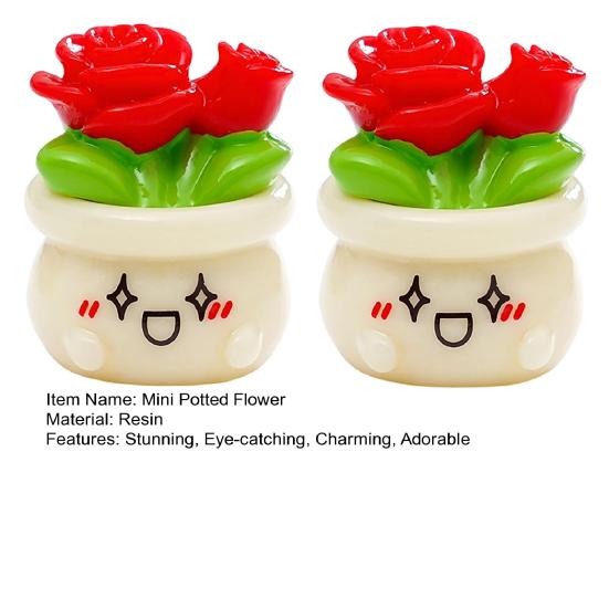 2 Pcs Miniature Dollhouse Flowers Mini Resin Potted Plant Figurine Tiny