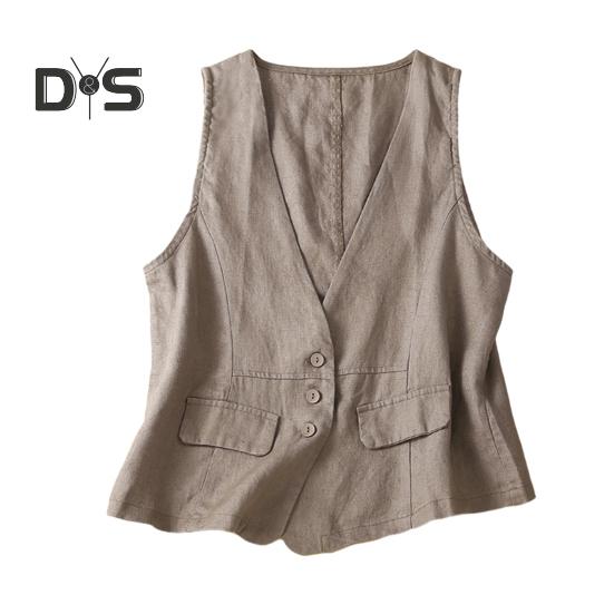 Women's Sleeveless Flax Vest Lightweight Summer Waistcoat with Button Down V Neck Vest Women Accessories