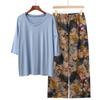 Pajamas Women's Spring and Summer New V-neck Short-sleeved Cotton and Linen Pants European and American Large-size Loungewear Two-piece Set