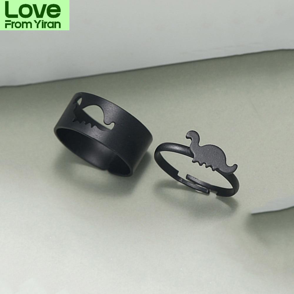 2pcs New Popular Animal Dinosaur Open Rings Punk Gothic Black Finger Ring Set Fashion Vintage Couple Jewelry