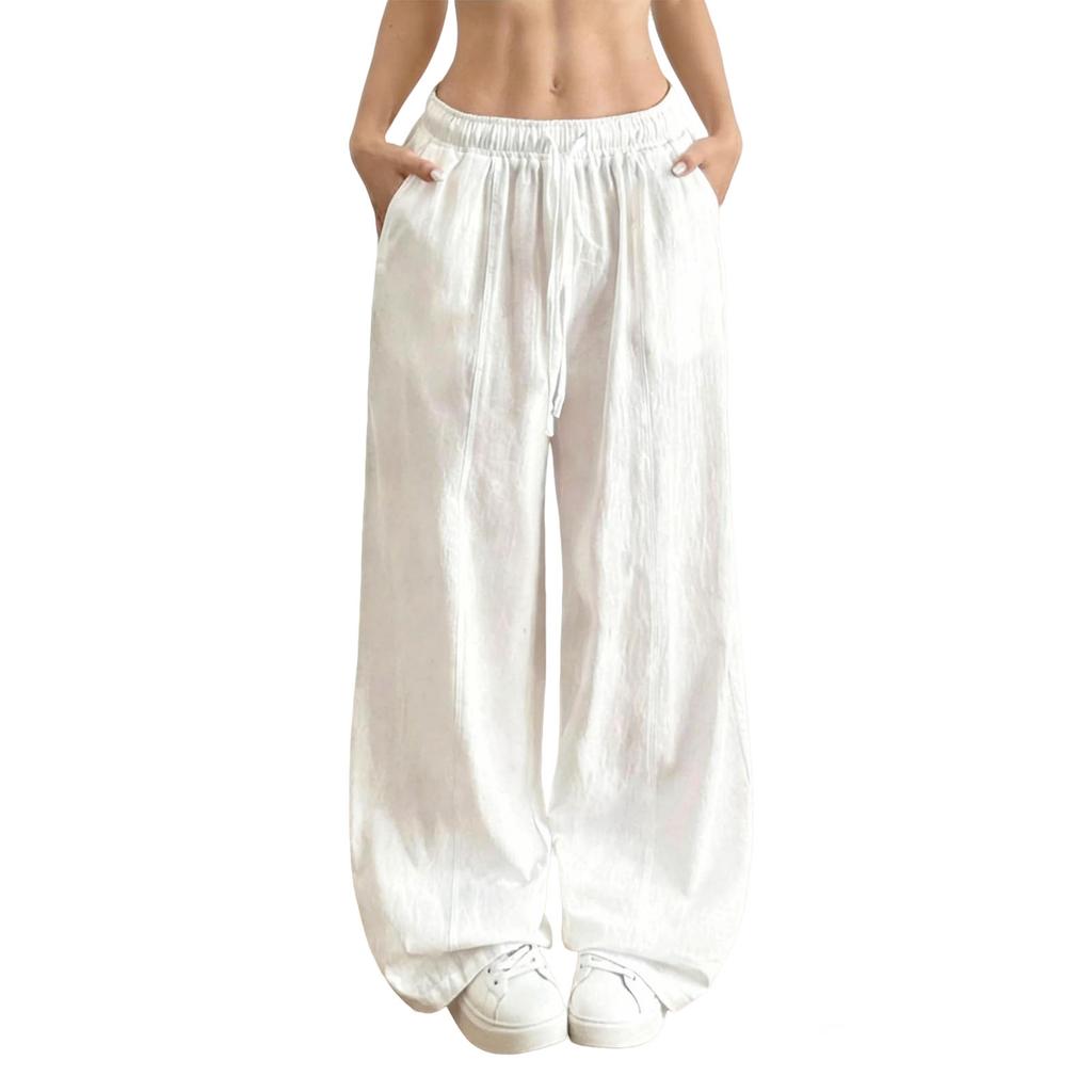 Women's Loose Straight-Leg Trousers, Casual Long Pants with Pockets