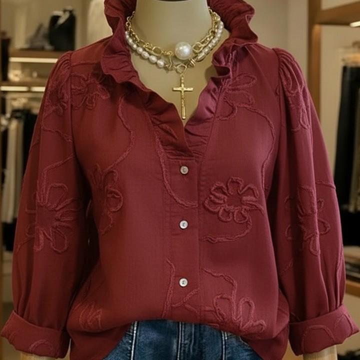 2026 Spring/Summer Lace Embroidery Cotton Linen Sweet Shirt