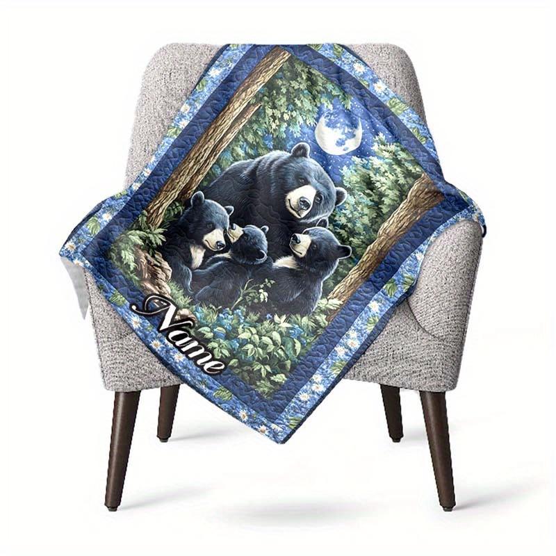 Black Bear In The Moonlight Customize Your Name Outdoor Blanket Used For Chair Office Sofa Bed Camping Soft And Warm Giving Friends And Relatives