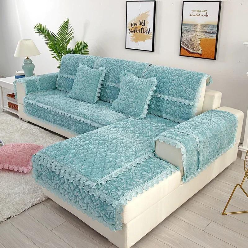 Einfarbig Plüsch Sofamatte Maschinenwaschbar Rutschfest Spitze Kante Sofahandtuch Staubdicht Volles Sofa Couchbezug