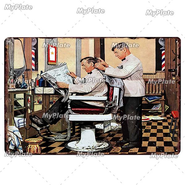 [MyPlate] BARBER BAR Metal Sign Vintage Plaque Tin Sign Plate Wall Decor For Bar Club Man Cave Art Painting Gift