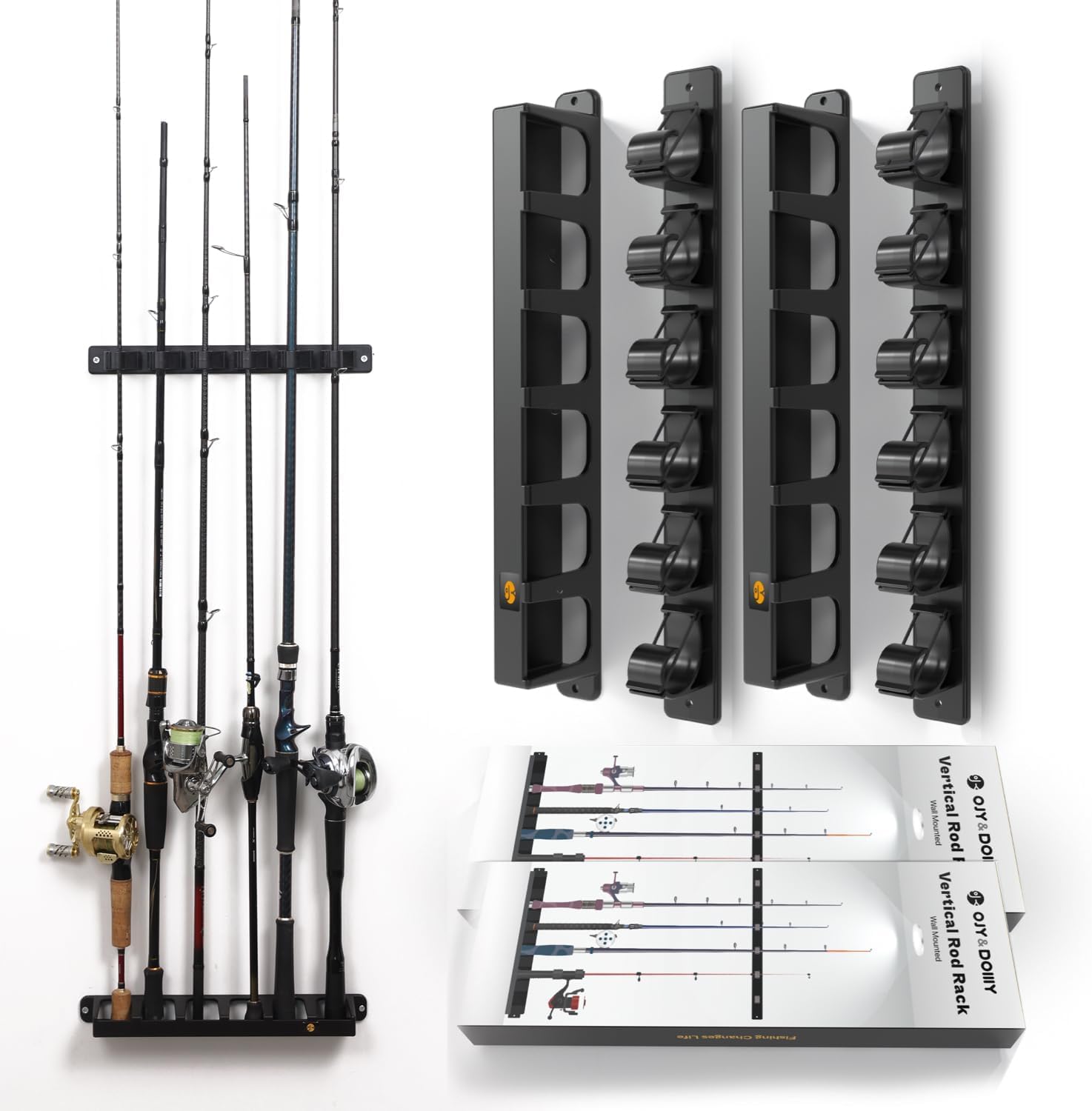 

OJY DOIIIY Держатель для 12 удилищ Дуб Защита удилищ Настенная стойка, монтируемая и экономящая место, [Кольцо в одно касание], Дизайн, Вертикальный/Горизонтальный/Потолочный чёрный