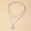 Stainless Steel Vintage Sun Pendant Necklace for Women Simple Metal Multi-Layer Thin Chain Clavicle Chain Fashion Party Jewelry