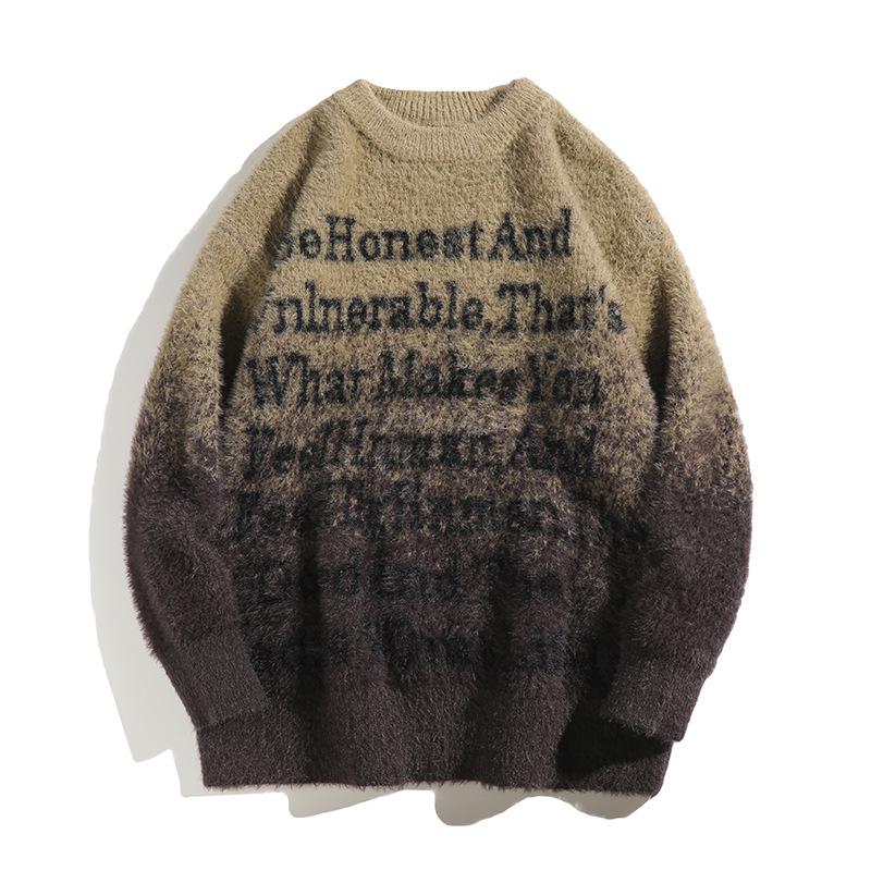 

Men s Gradient Color Mink Velvet Winter Sweater - Loose, Trendy, Round Neck Knitwear for Couples XXXL
