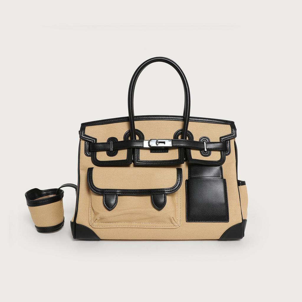 2026 Season New Contrasting Color Canvas Color Matching Portable Extra Large Platinum Bag Leisure Travel Bag Shoulder Messenger Women's Bag