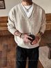 Men's Old Money Style Deep V-Neck Two-Piece Look Sweater, Lazy Autumn/Winter Loose Casual Knit Top