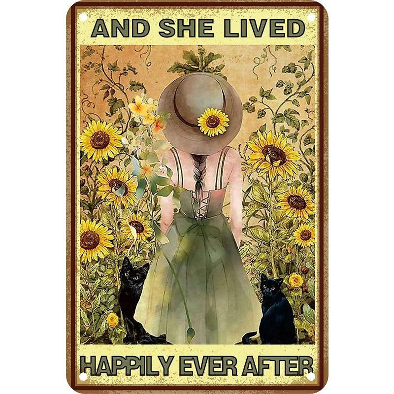 Girl In Garden Tin Painting for Dorm Home Hallway Room Decor
