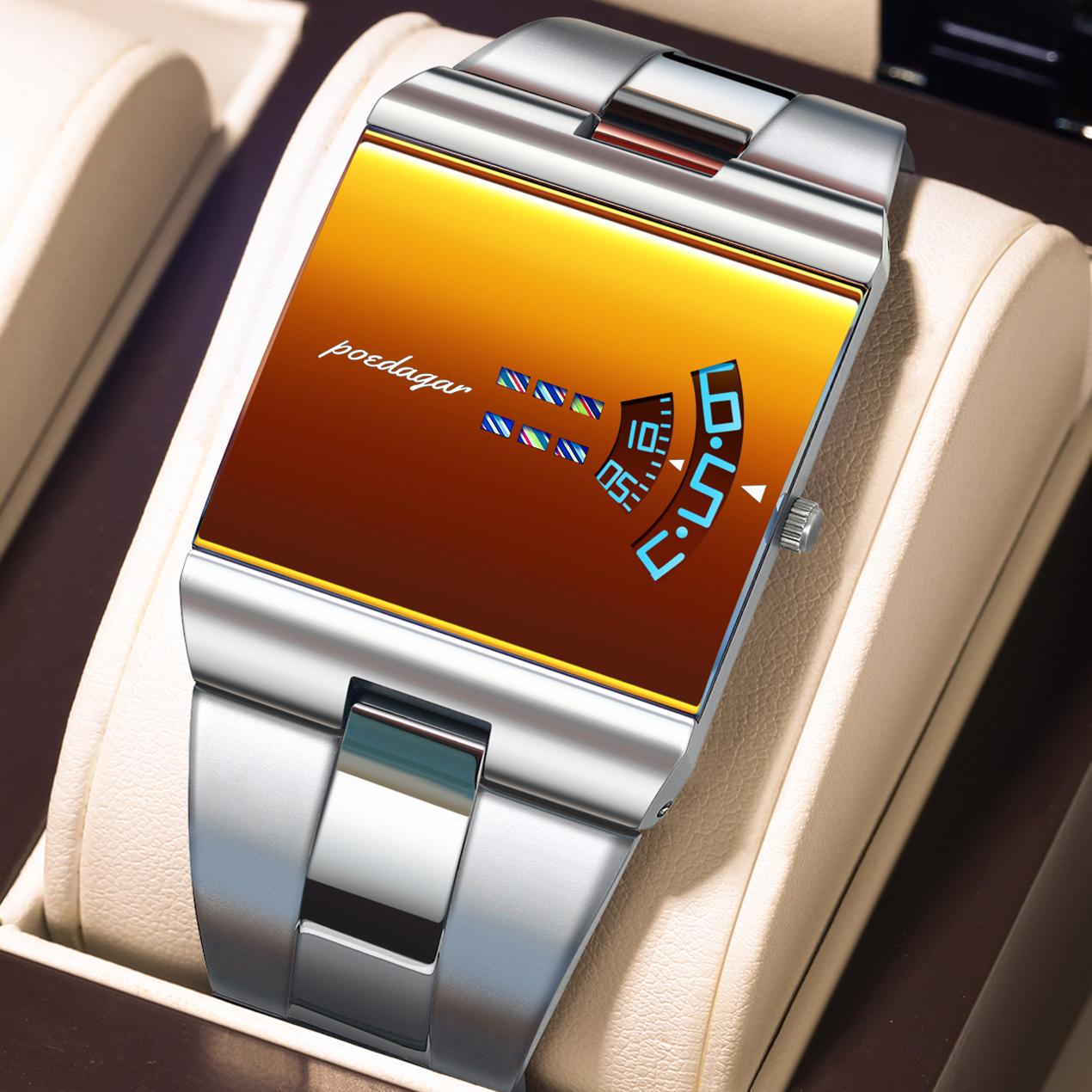 857 Men Quartz Wrist Watch Stylish Trendy Futuristic Unique Design 3ATM Waterproof Alloy Case Stainless Steel Band 857 Sliver Gold S
