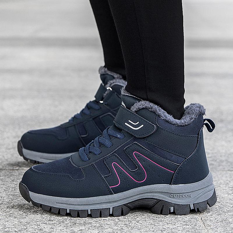 2024 Winter Women Men Boots Plush Leather Waterproof Sneakers Climbing Hunting Shoes Unisex Lace-up Outdoor Warm Hiking Boot Man