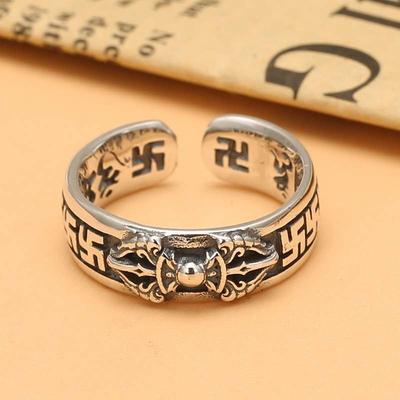 Retro Open Adjustable Ring for Men Personalized Fashion Trend Cool Silver Plated Stainless Steel Jewelry Gift