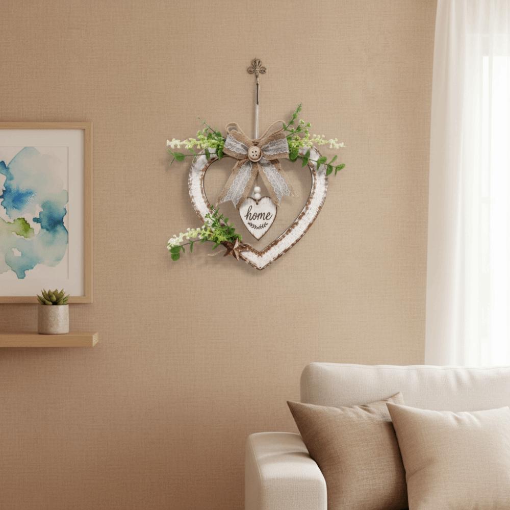 Vintage Heart Shaped Wall Decor Romantic Home Wooden Wreath Wall Hanging Sign Bedroom Door