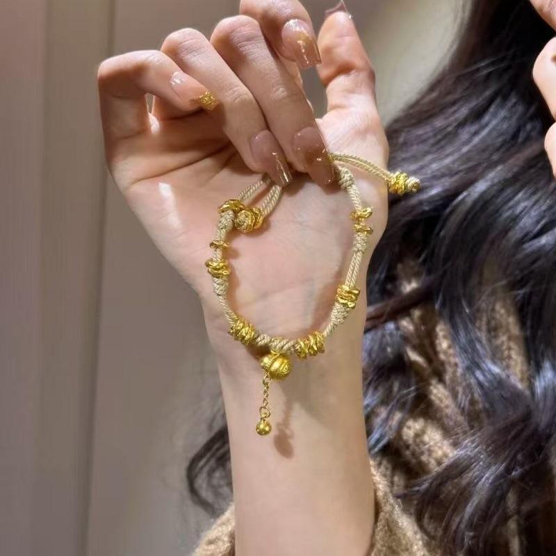 

Браслет-запутанность из песочного золота с древней кисточкой в виде тыквы, женский, новый китайский стиль, национальный тренд, ветер, тыква с иероглифом удачи, ручной шнурок