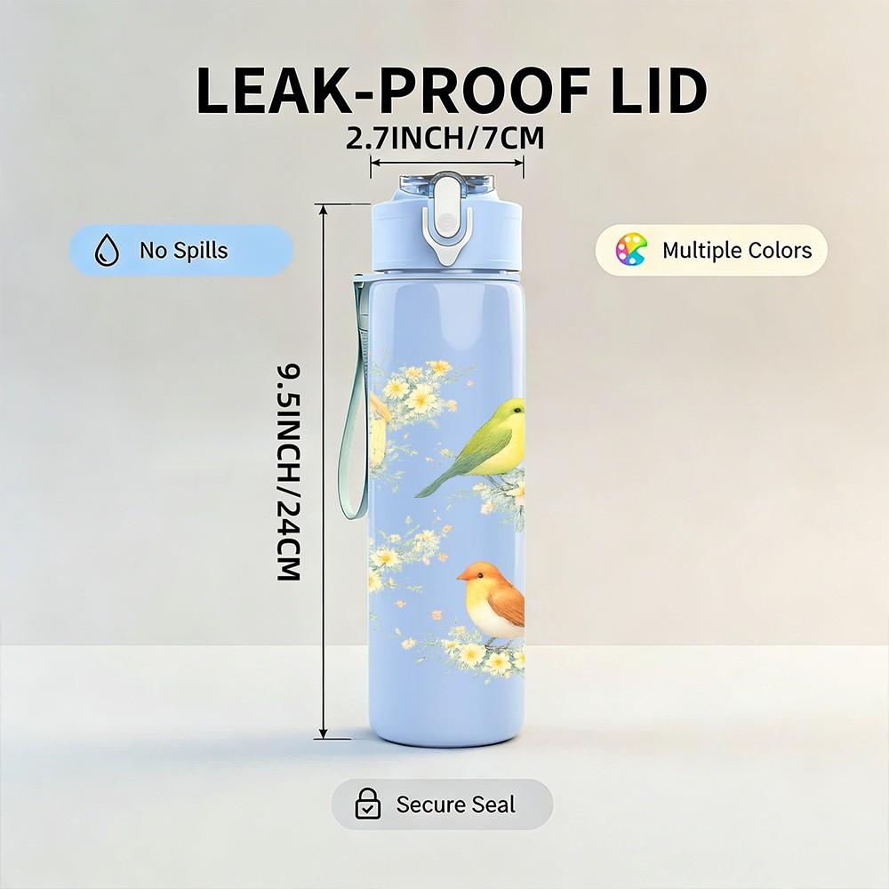 1PC Bird Nest With Little Birds Print 750ml Color Plastic Sports Water Bottle Leakproof Flip Straw Lid Suitable for Sports Office Home Use