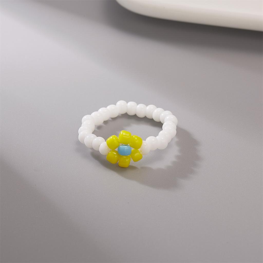 Bohemian Handmade Colorful Crystal Beaded Imitation Pearl Rings Continuous Circle Minimalist Wedding Promise Stacked Finger Ring