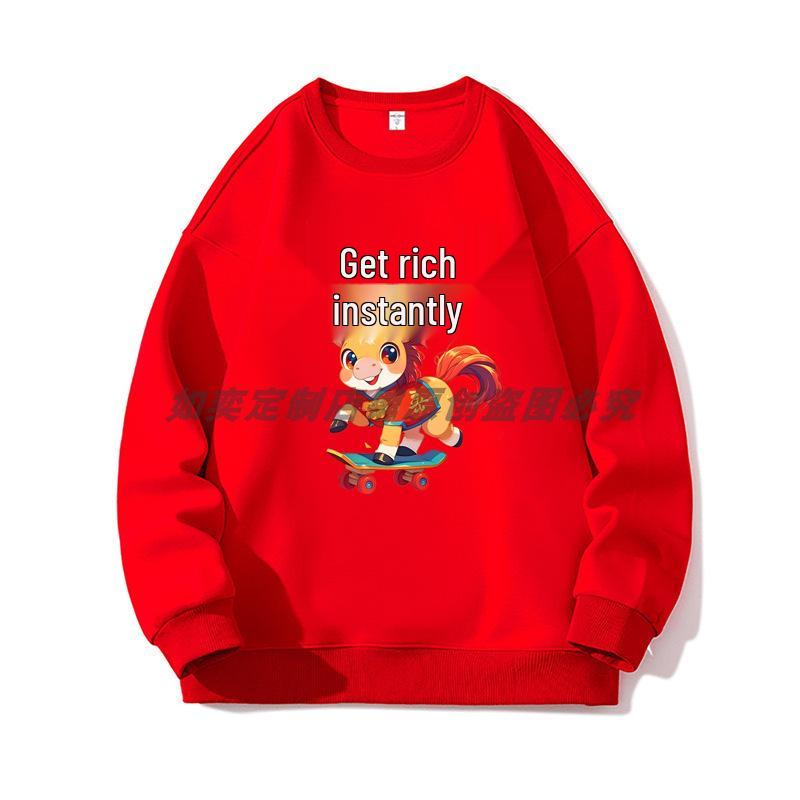 2026 Year of the Horse Red Sweatshirt - Round Neck, Perfect for New Year and Annual Meetings