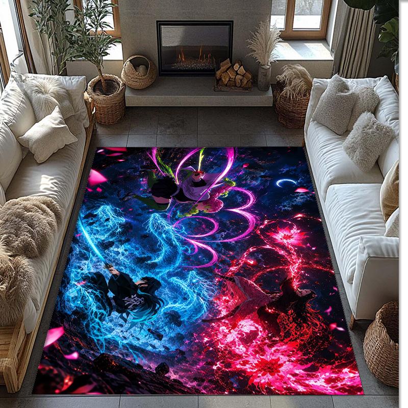 Soft Crystal Velvet Floor Rug,Demon Slayer Anti Slip Decorative Carpet, Plush Area Mat For Indoor Home Decoration