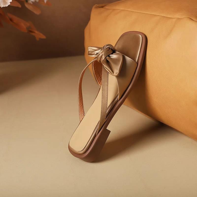 Sommer Damen Hausschuhe Elegant Outdoor Vielseitig Damen Bequeme Schuhe Offene Zehen Schleife Damen Lässige Flache Hausschuhe Pantoletten