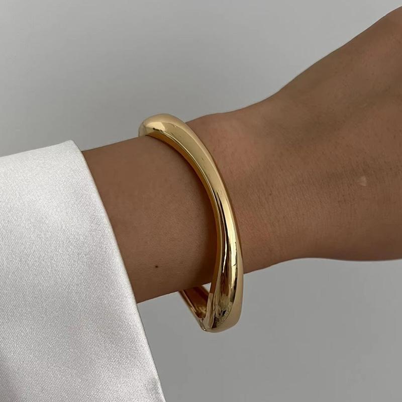 3 Styles Punk Vintage Wide Cuff Bangles Hip Hop Gold Silver Geometric Metal Spring Chunky Bangle Women Bracelets Jewelry