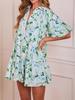 2026 European & American Floral Print V-Neck Short Sleeve Casual Shirt Dress for Women