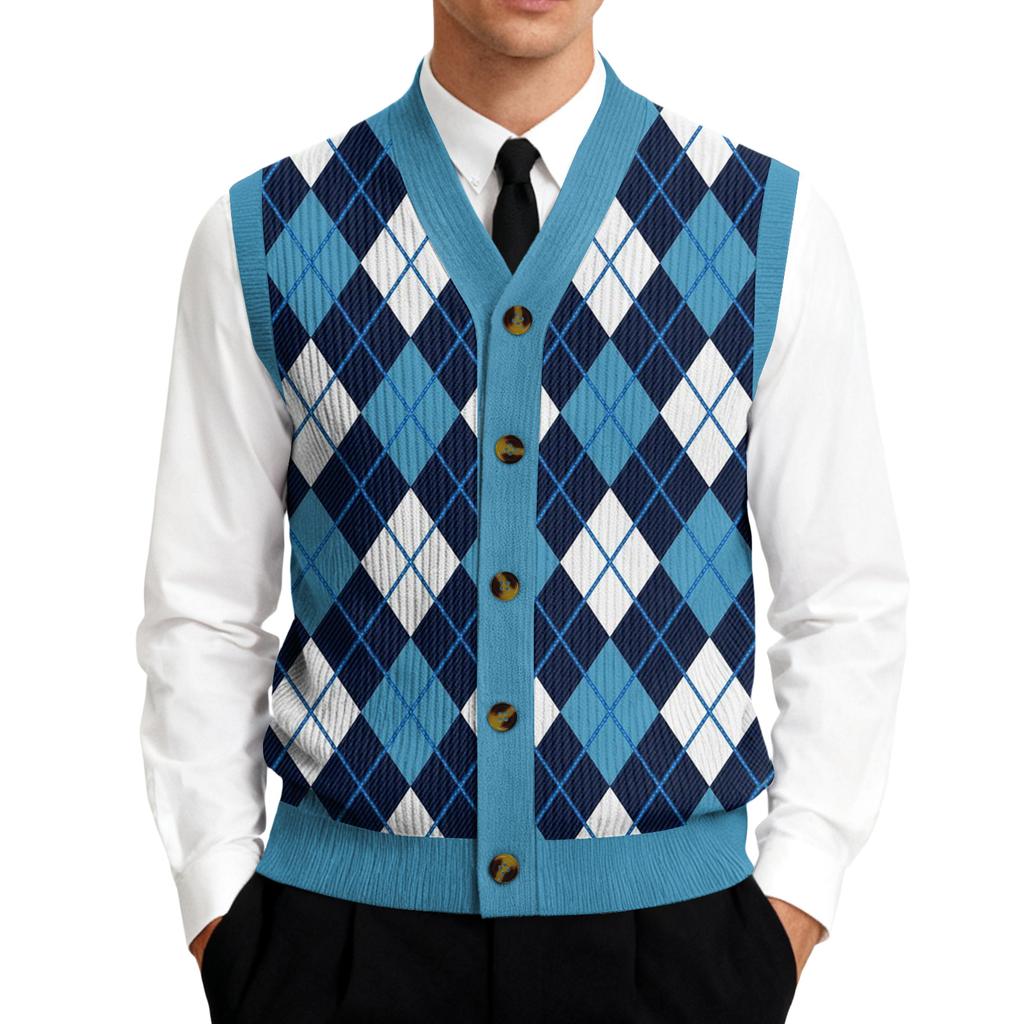 Men's V-Neck Sleeveless Knit Cardigan Vest