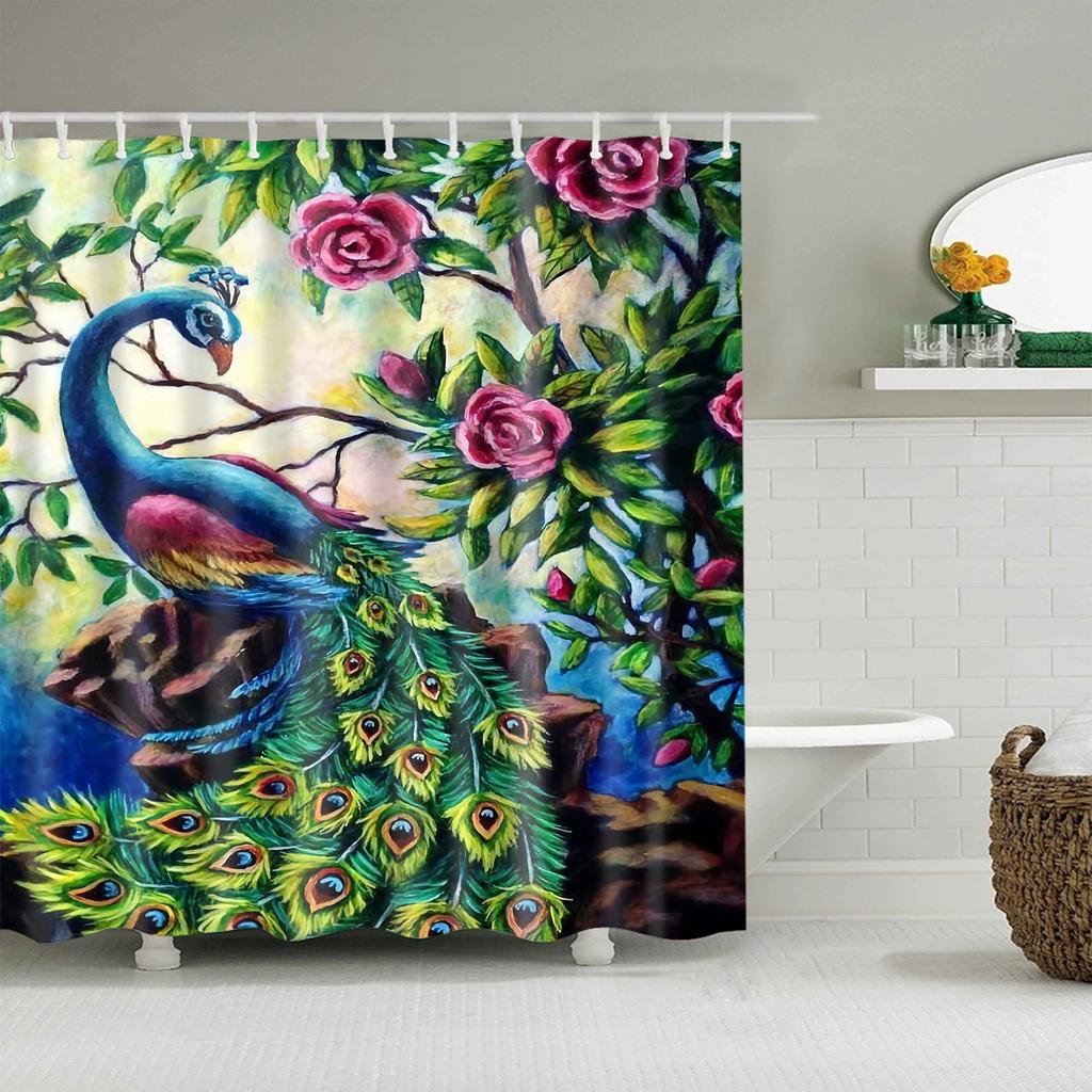 Duschvorhang Für Badezimmer Lustiger Tierdruck Badewanne Badevorhänge Heimdekor Polyester Badezimmervorhang mit 12 Stück Haken
