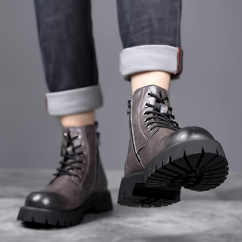Golden Sapling High -top Leather Shoes Men 2025 Spring Outdoor Warm Plush Ankle Boots Male Quality Snow Boot Footwear
